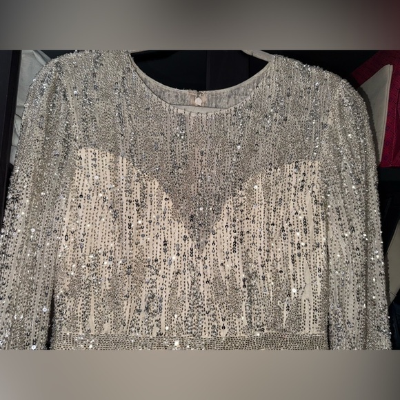 MAC DUGGAL High Neck Long Sleeve A Line Mini Dress - Size 8 - Picture 7 of 17